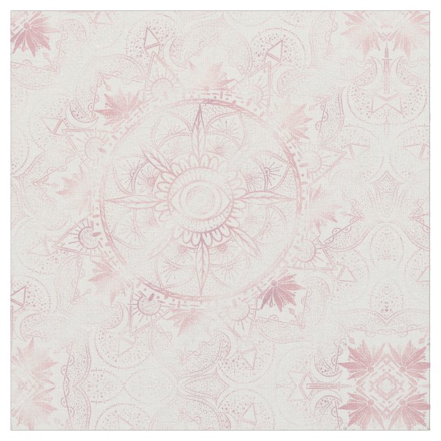 Elegant White Rose Gold Eye Sun Moon Mandala Fabric (Close Up)