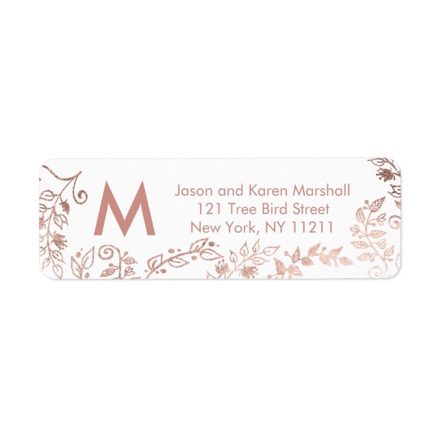 Elegant White Rose Gold Floral Address Labels (Front)
