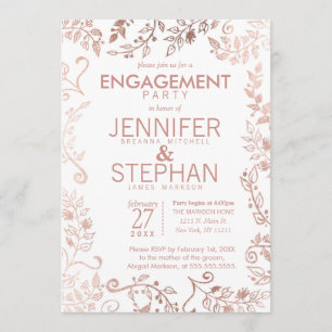 Elegant White Rose Gold Floral Engagement Party Invitation