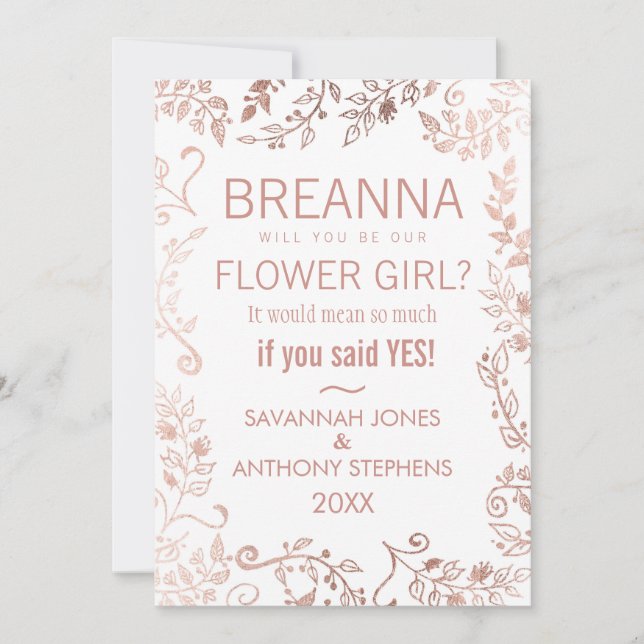 Elegant White Rose Gold Floral Flower Girl Invitation (Front)