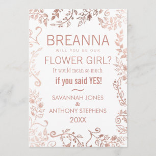 Elegant White Rose Gold Floral Flower Girl Invitation