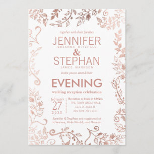 Elegant White Rose Gold Floral Reception Invitation