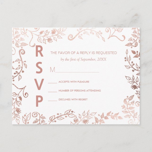 Elegant White Rose Gold Floral RSVP Postcards (Front)