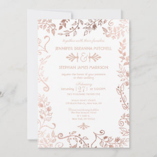 Elegant White Rose Gold Floral Wedding Invites