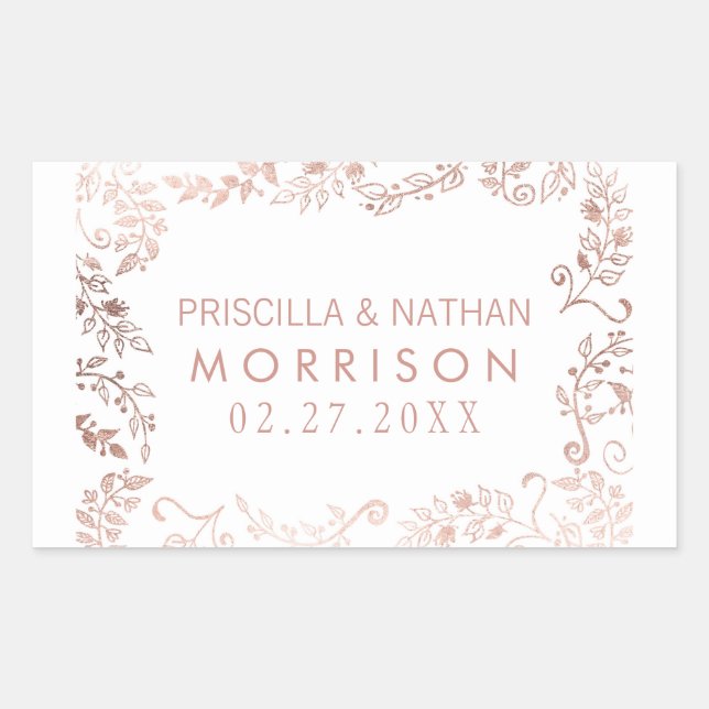 Elegant White Rose Gold Floral Wedding Rectangular Sticker (Front)