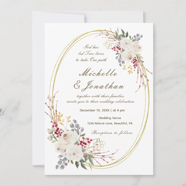 Elegant White Rose Gold Frame Christian Wedding Invitation (Front)