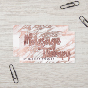 Elegant White Rose Gold Marble Massage Therapist Business Card