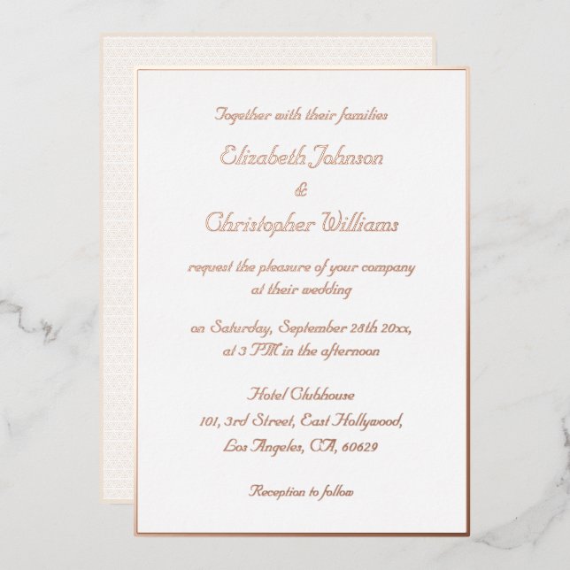 Elegant White Rose Gold Modern Custom Wedding (Front/Back)