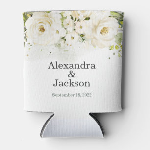 Elegant White Rose & Gold Modern Wedding Can Cooler