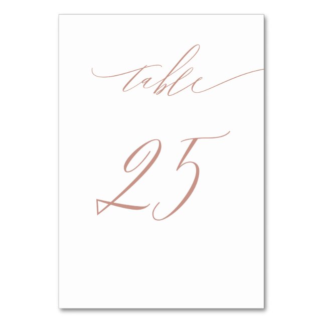 Elegant White Rose Gold Script No 25 Wedding Table Number (Front)