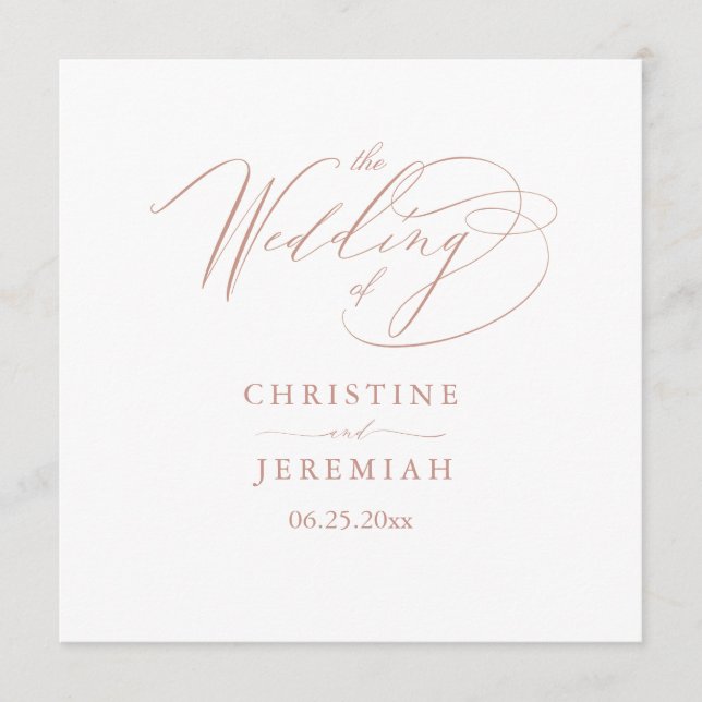 Elegant White Rose Gold Script Typography Wedding Programme (Front)