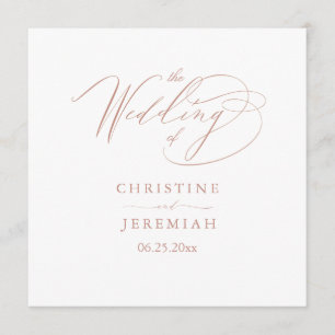 Elegant White Rose Gold Script Typography Wedding Programme