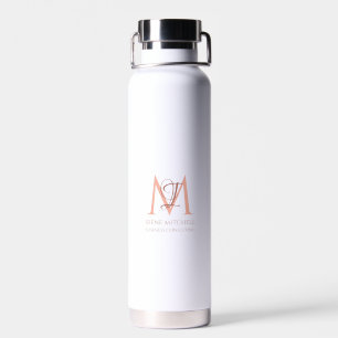 Elegant White Rose Gold Simple Monogram Name Water Bottle