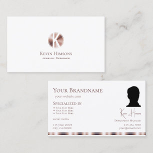 Elegant White Rose Gold with Monogram and Photo Business Card