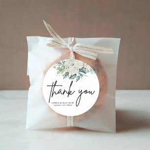 Elegant White Rose Greenery Floral Wedding Classic Round Sticker