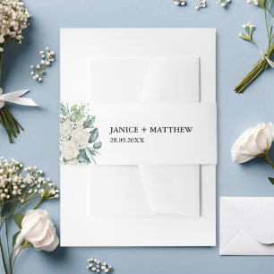 Elegant White Rose Greenery Floral Wedding Invitation Belly Band
