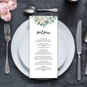 Elegant White Rose Greenery Floral Wedding Menu