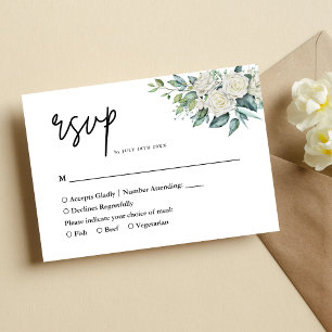 Elegant White Rose Greenery Floral Wedding RSVP Card