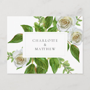 Elegant White Rose Greenery White Wedding Postcard