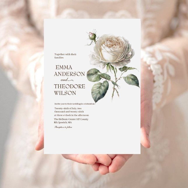 Elegant White Rose Modern Beautiful Floral Wedding Invitation (Creator Uploaded)