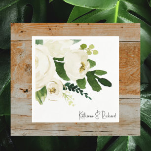 Elegant White Rose Personalised Cocktail Napkin