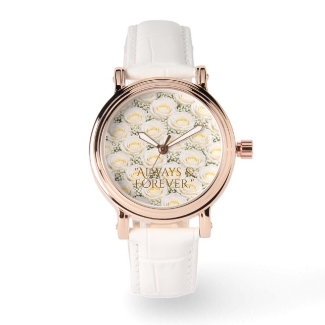 Elegant White Rose Personalized Floral Watch (Front)