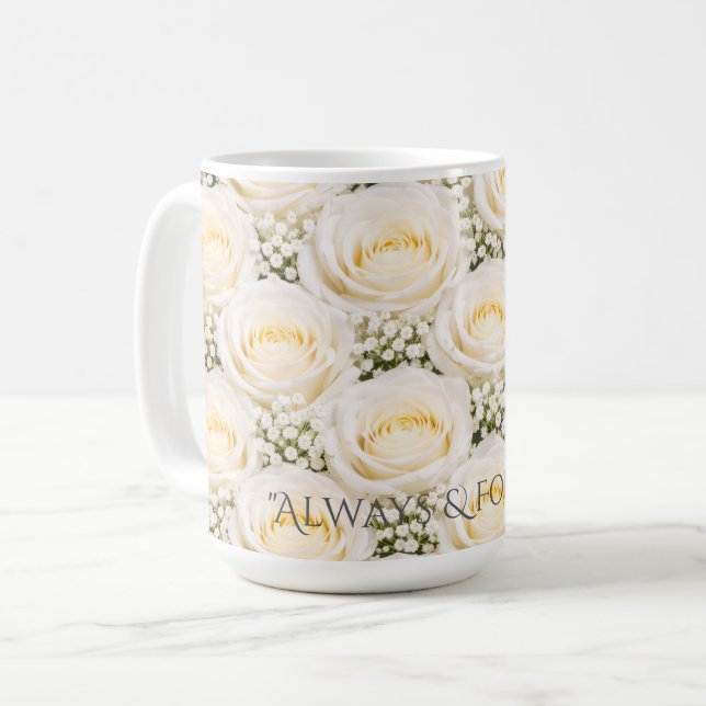 Elegant White Rose Personalized Name Mug (Front Left)