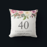 Elegant White Rose Pink Floral 40th Birthday Cushion<br><div class="desc">Elegant White Rose Pink Floral 40th Birthday Thow Pillow

See matching collection below</div>