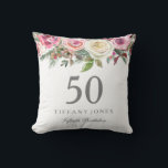 Elegant White Rose Pink Floral 50th Birthday Cushion<br><div class="desc">Elegant White Rose Pink Floral 50th Birthday Thow Pillow

See matching collection below</div>