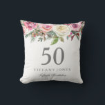 Elegant White Rose Pink Floral 50th Birthday Cushion<br><div class="desc">Elegant White Rose Pink Floral 50th Birthday Thow Pillow

See matching collection below</div>