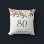 Elegant White Rose Pink Floral 80th Birthday Cushion<br><div class="desc">Elegant White Rose Pink Floral 80th Birthday Thow Pillow

See matching collection below</div>