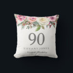 Elegant White Rose Pink Floral 90th Birthday Cushion<br><div class="desc">Elegant White Rose Pink Floral 90th Birthday Thow Pillow

See matching collection below</div>