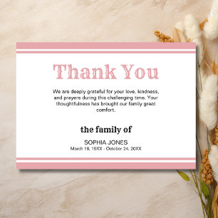 Elegant White & Rose Pink Lines Memorial Thank You Card