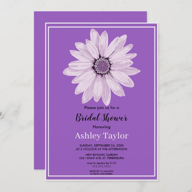 Elegant White Rose Purple Floral Bridal Shower Invitation (Front/Back)