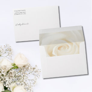 Elegant White Rose Return Address Wedding Envelope