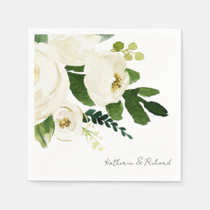 Elegant White Rose Script Personalised Cocktail Napkin