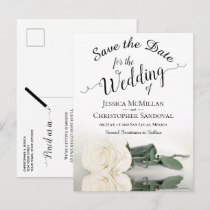 Elegant White Rose Wedding Save the Date Announcement Postcard