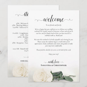 Elegant White Rose Wedding Welcome & Itinerary Programme