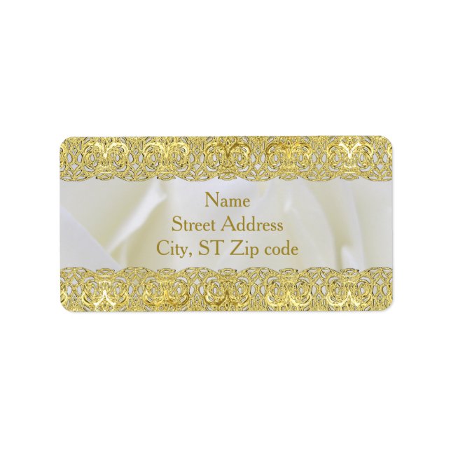 Elegant White Rose with Gold Lace Wedding Address Label (Front)