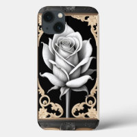 Elegant White Rose with Ornate Gold Frame
