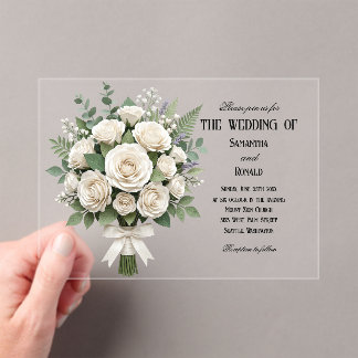 Elegant White Roses Acrylic Wedding Invitations