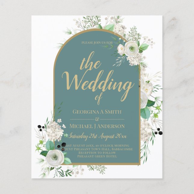 Elegant White Roses All-in-1 Wedding Invite RSVP Flyer (Front)
