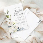 Elegant White Roses and Hydrangeas Wedding Postcard<br><div class="desc">With a popular neutral colour scheme, this wedding invitation design is conveniently provided on a post card for economical mailing. The magnetic card design features a cascading bouquet of white watercolor florals with trailing greenery. The flowers include roses, hydrangeas and matching mixed florals for a lovely effect. The text pairings...</div>