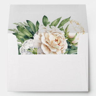 Elegant White Roses and Peonies Wedding Envelope