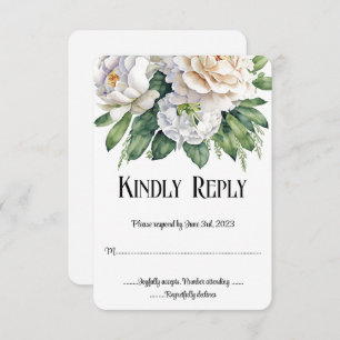 Elegant White Roses and Peonies Wedding RSVP