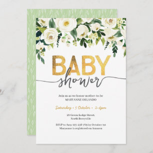 Elegant White Roses Baby Shower Invitation