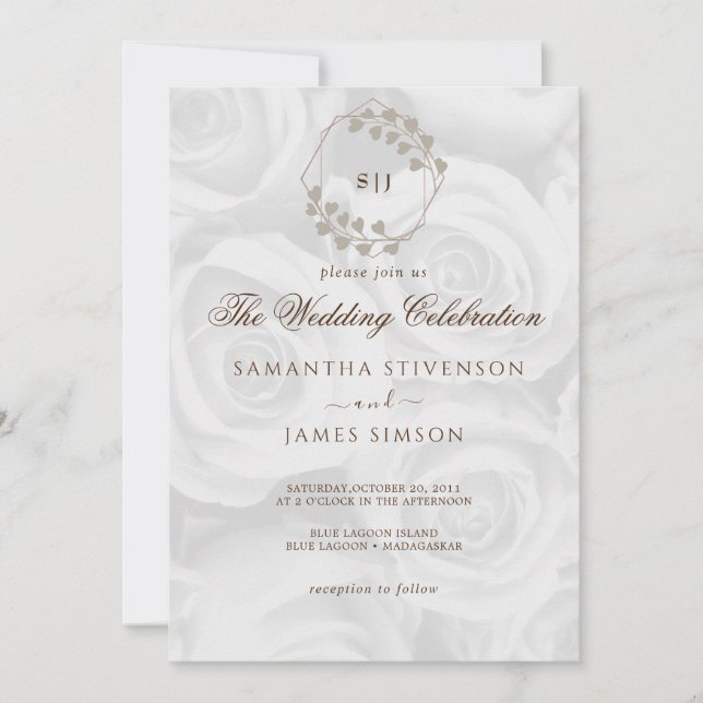 Elegant White ROses Background Wedding  Invitation (Front)