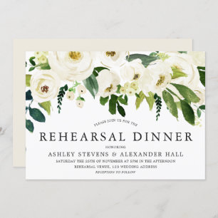Elegant White Roses Beautiful Rehearsal Dinner Invitation