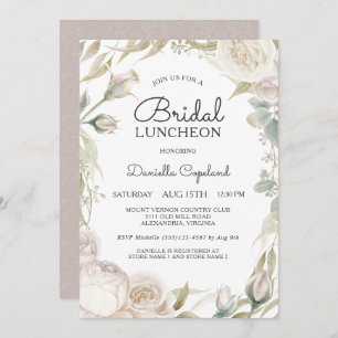 Elegant White Roses Bridal Luncheon Invitation