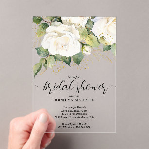 Elegant White Roses Bridal Shower Acrylic Invitati Invitations